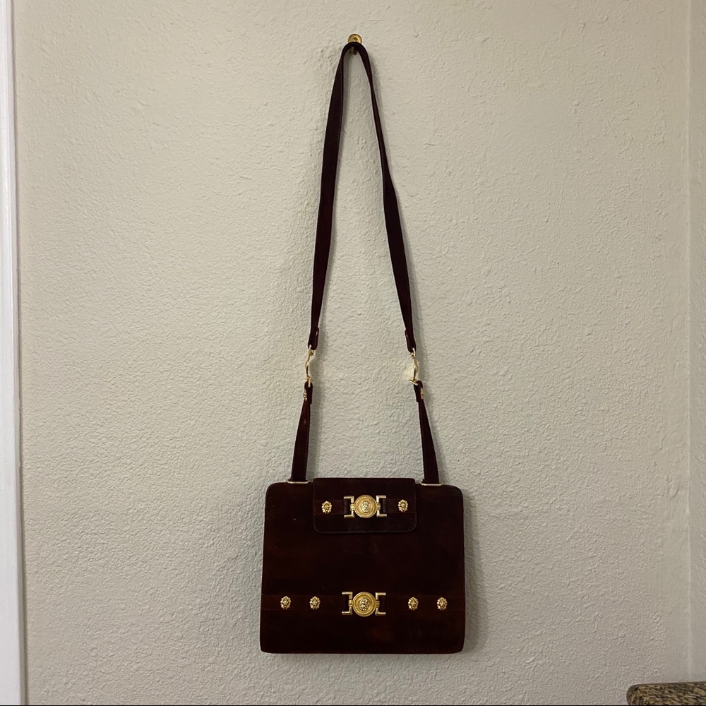 Vintage Brown & Gold Versace-Inspired Suede Bag